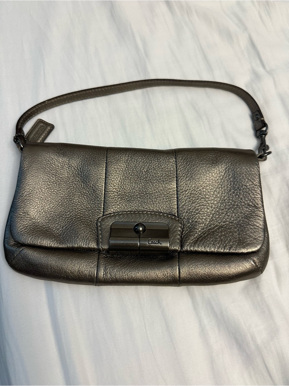 Coach Metallic Pewter Leather Clutch Wristlet